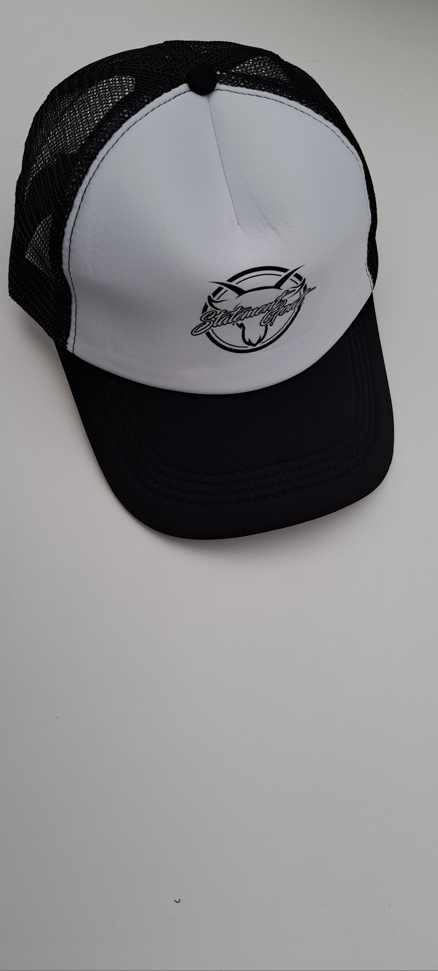 White & Black Statement Goat Cap with Black logo