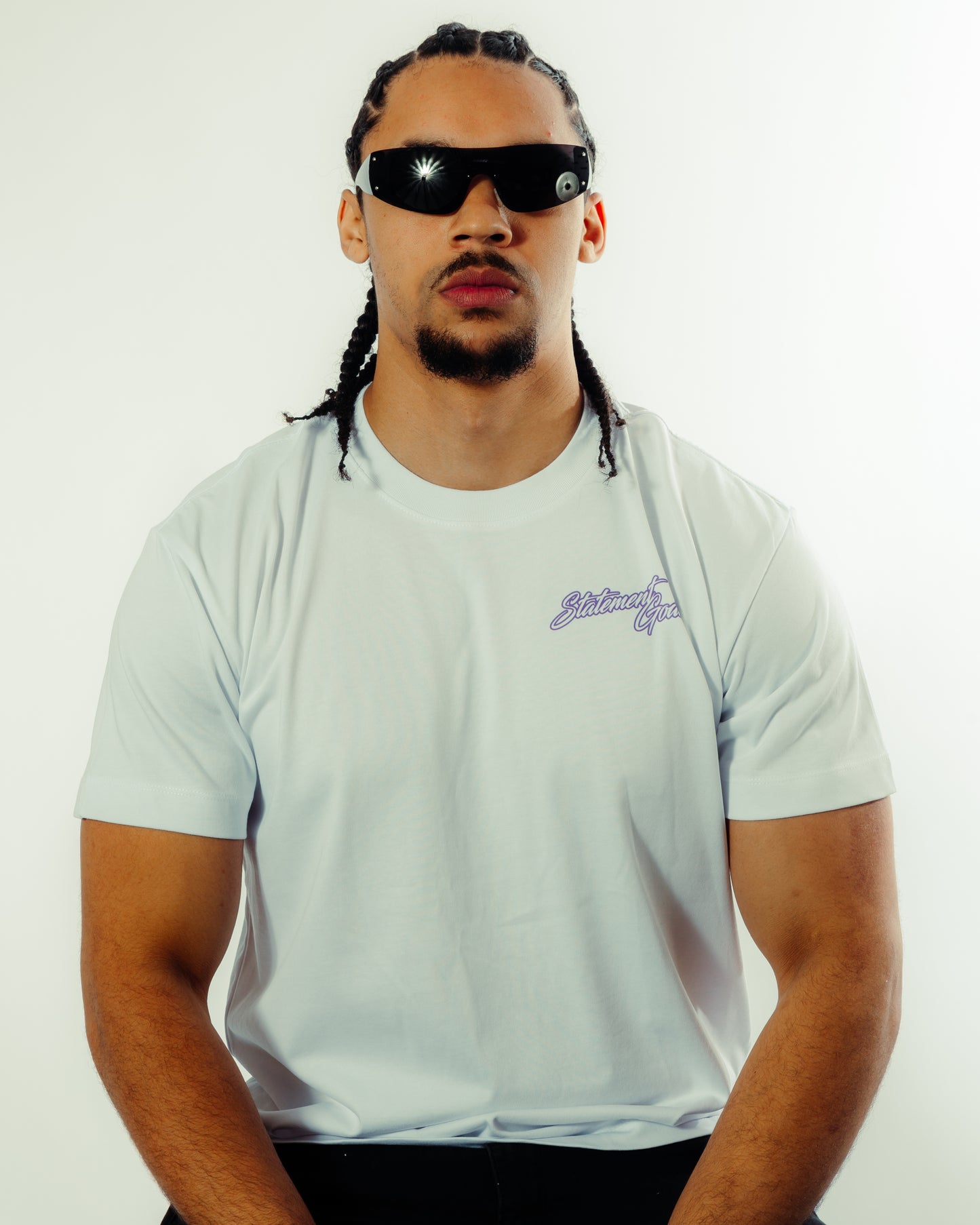 White Statement Goat T-shirt - Purple logo