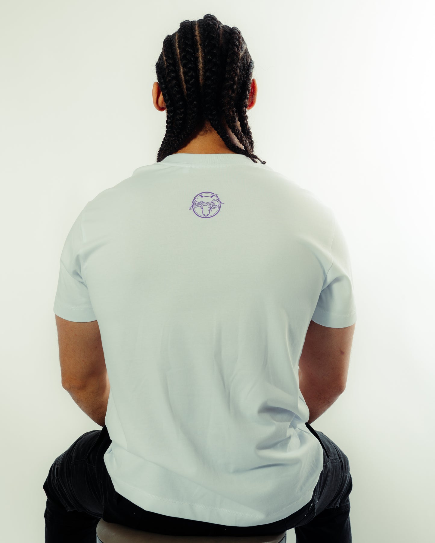 White Statement Goat T-shirt - Purple logo