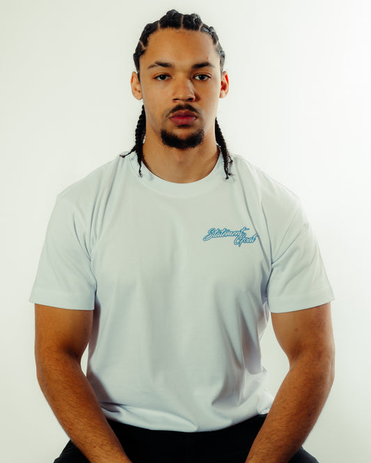 White Statement Goat T-shirt - Blue logo