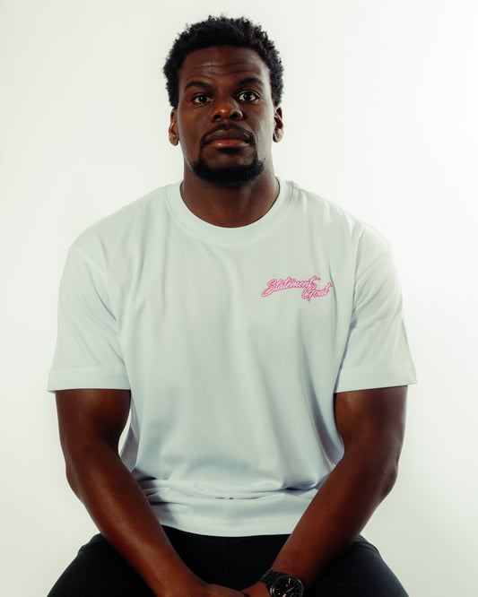 White Statement Goat T-shirt - Pink logo