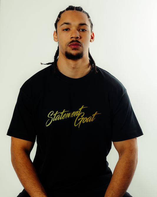 Black Statement Goat T-shirt - Gold logo