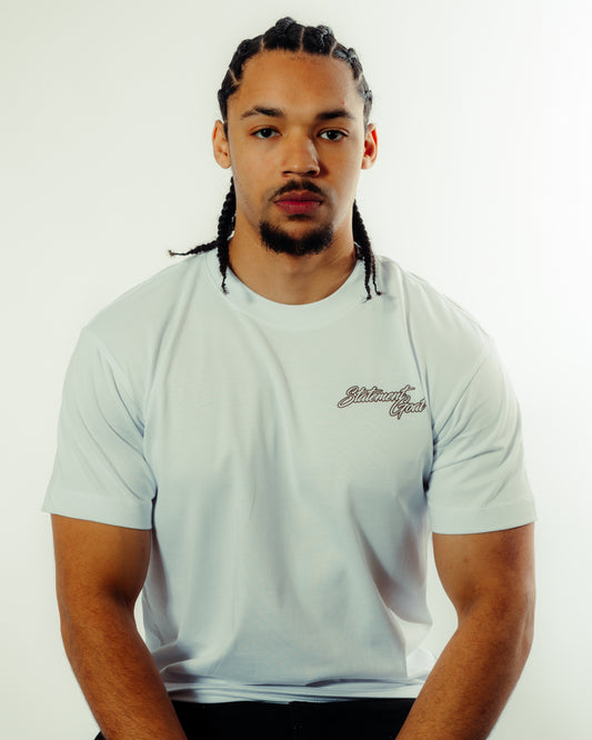 White Statement Goat T-shirt - Brown logo